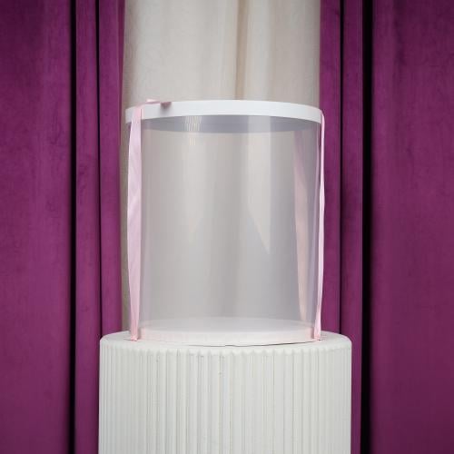 علب كيك وهدايا دائري شفافة وردي كبير