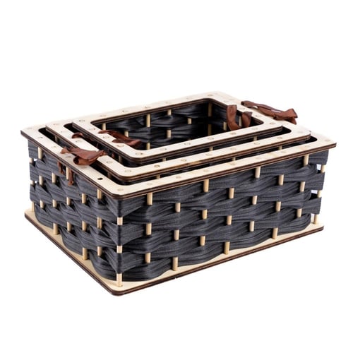 طقم 3 سلل خشب مستطيل اسود