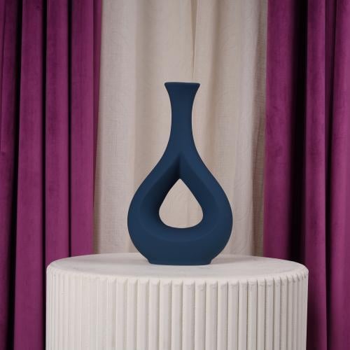 فازة ورد سيراميك ازرق داكن