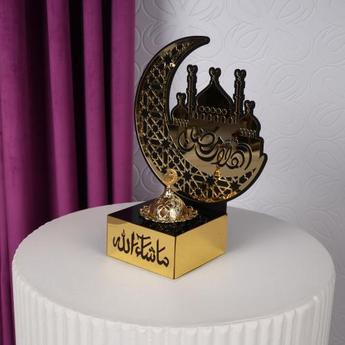 مبخرة واستاند هلال رمضان اكريليك ذهبي