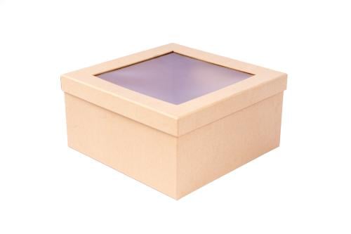 علب مربع كرتوني بغطاء شفاف