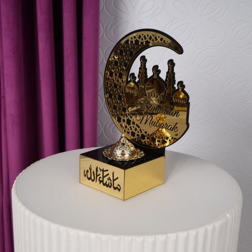 مبخرة واستاند هلال رمضان اكريليك ذهبي