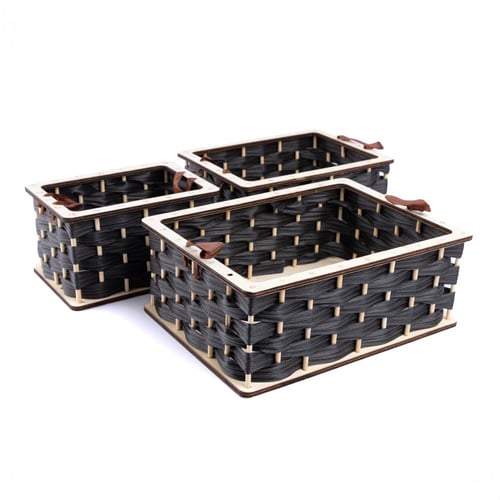 طقم 3 سلل خشب مستطيل اسود