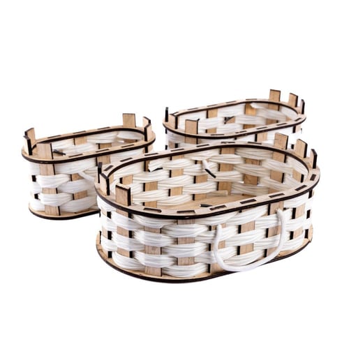 طقم 3 سلل خشب بيضاوي ابيض