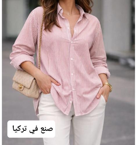 قميص نسائي صيفي مخطط كبير الحجم صناعة تركية مقاس M