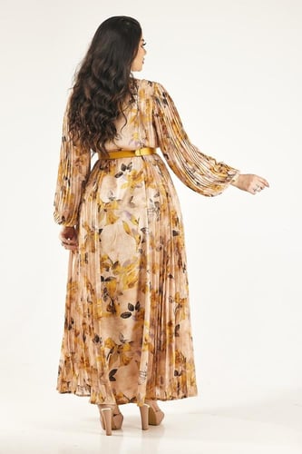 فستان طويل مورد اكمام طويلة