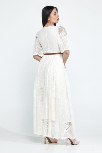 فستان نص كم حزام على الخصر