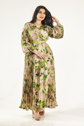 فستان طويل مورد اكمام طويلة