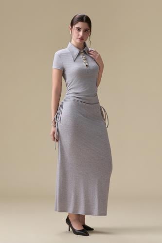 Elegant collar dress with a draped waist