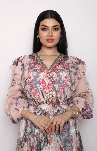 فستان كم شيفون طويل مورد