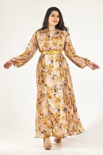 فستان طويل مورد اكمام طويلة