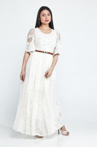 فستان نص كم حزام على الخصر