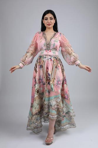 فستان ميدي قصة ذيل بطبعة مميزة