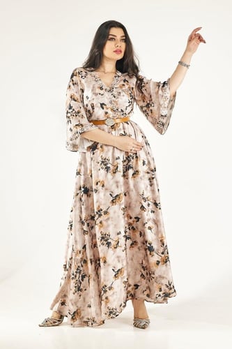 فستان طويل اكمام مع حزم على الخصر