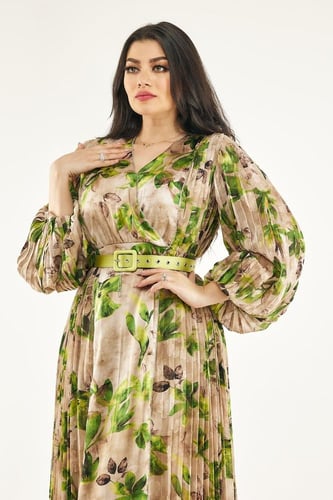 فستان طويل مورد اكمام طويلة