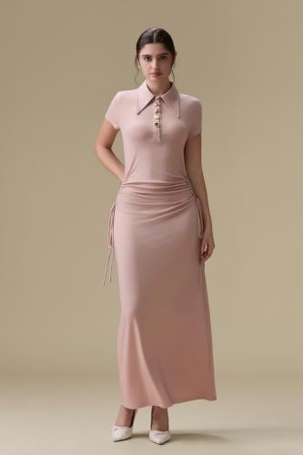 Elegant collar dress with a draped waist