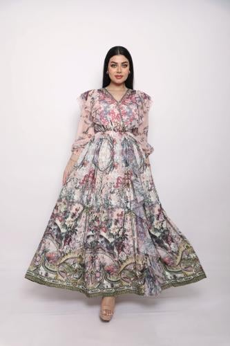 فستان كم شيفون طويل مورد