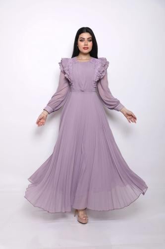 فستان كم شيفون طويل