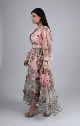 فستان ميدي قصة ذيل بطبعة مميزة