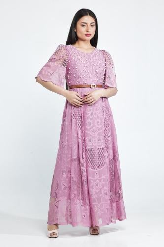 فستان نص كم حزام على الخصر