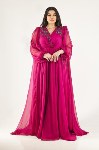 فستان طويل اكمام طويلة شيفون قبة سبعه