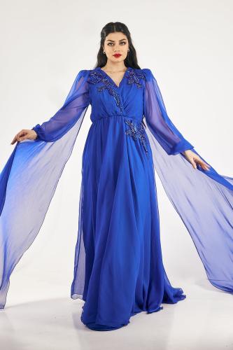 فستان طويل اكمام طويلة شيفون قبة سبعه