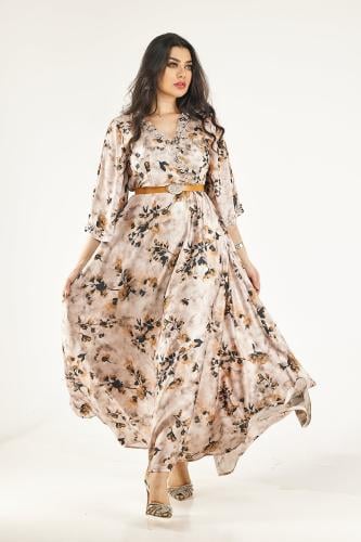 فستان طويل اكمام مع حزم على الخصر