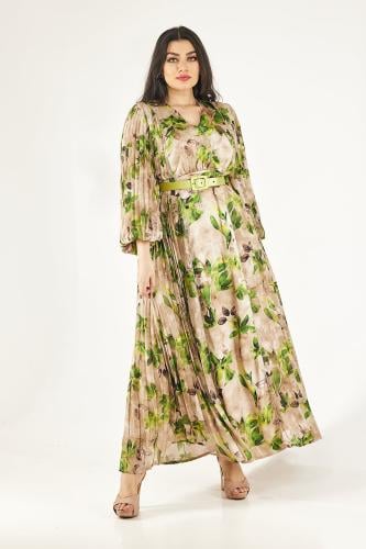 فستان طويل مورد اكمام طويلة