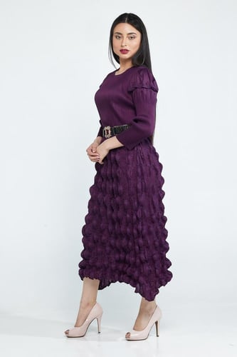 فستان سهرة حزام على الخصر مزمزم التنورة