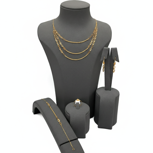 طقم ذهب بحريني عيار 21 وزن 3.83 جرام بثلاث طبقات أ...