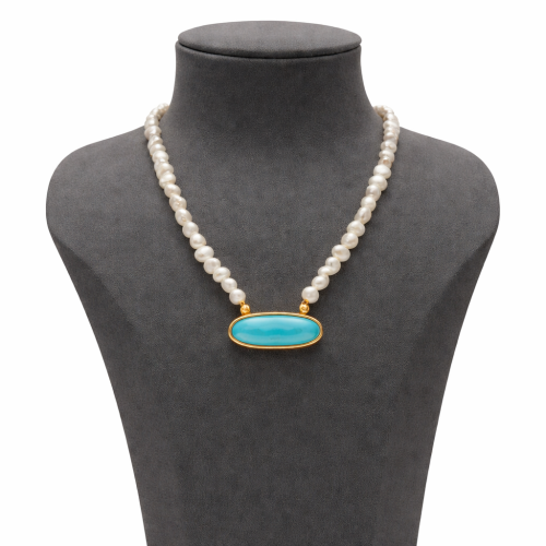 عقد لولو طبيعي زراعي مع الذهب عيار 21 الوزن 3.81