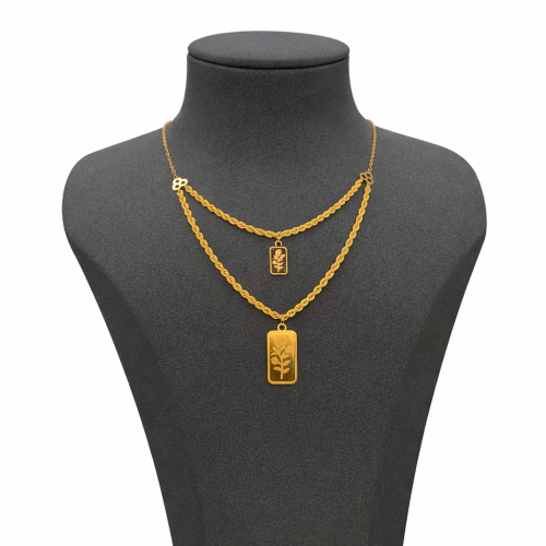 عقد ذهب عيار 21 وزن 2.4 جرام بتصميم طبقتين وتعاليق...