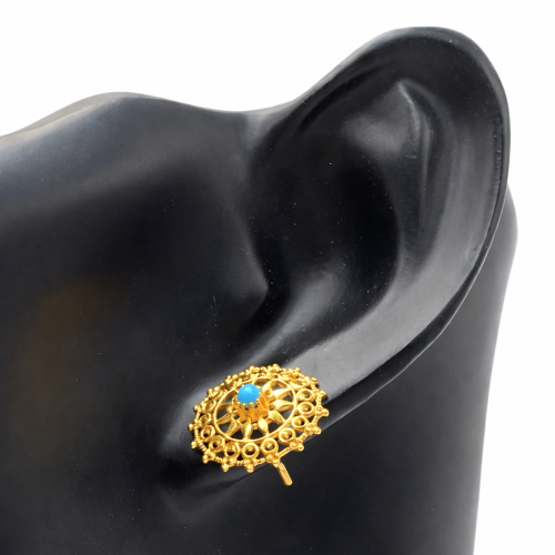 حلق بحريني ذهب عيار 21 بتصميم تراثي مستدير وحجر في...