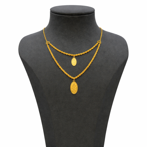 عقد ذهب عيار 21 وزن 2.4 جرام بتصميم طبقتين وتعاليق...