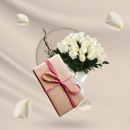 تغليف هدايا فاخر من ليفي ورد طبيعي وعبارات مخصصة -...