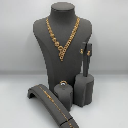 طقم ذهب بحريني عيار 21 بتصميم كرات متدرجة وزن 21.8...