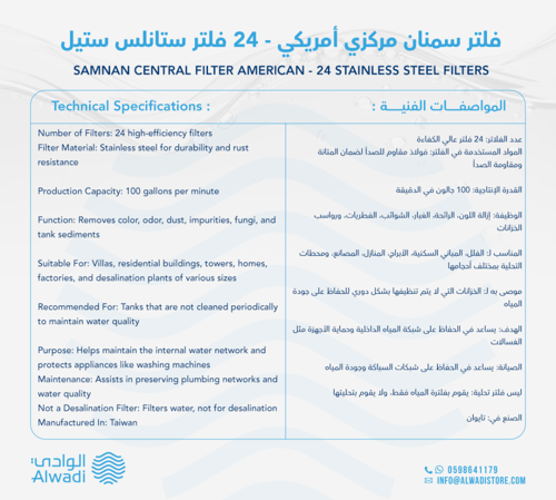 فلتر سمنان مركزي أمريكي - 24 فلتر ستانلس ستيل