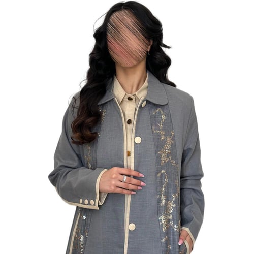 عباية كلوش لون رمادي بقطع شك ذهبي