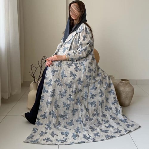 عباية بيج فاتح مشجرة بالكامل