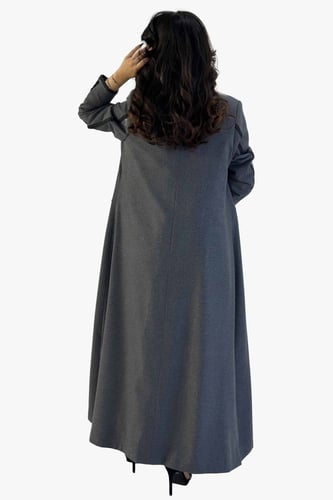 بليزر نسائي رسمي- رمادي فاتح بحواف مشجرة