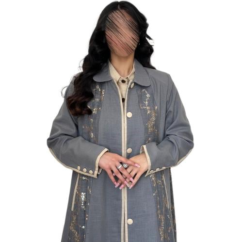 عباية كلوش لون رمادي بقطع شك ذهبي