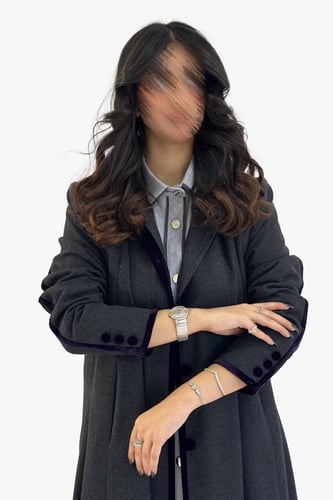 عباية كلوش عملية- رمادي غامق بحواف موف غامق