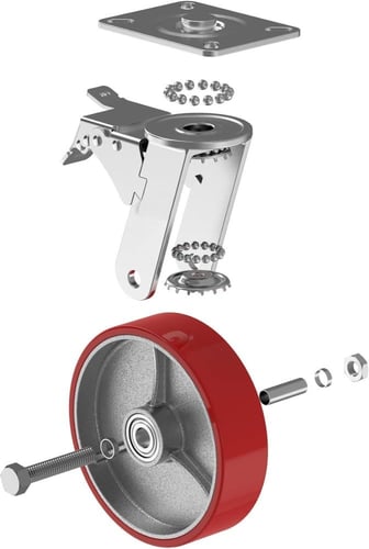 عجل احمر حديد متحرك مع فرملة