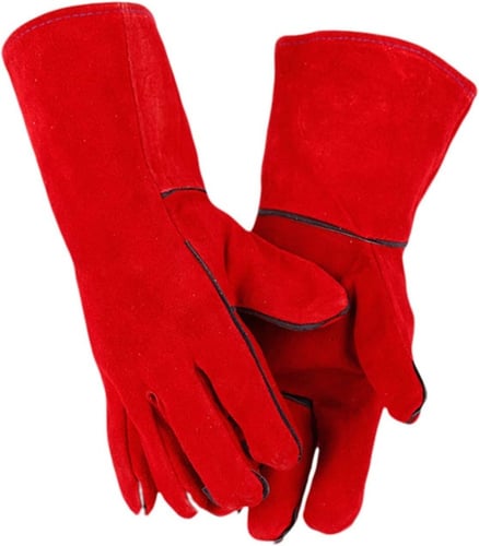 قفازات لحام طويل احمر زوج