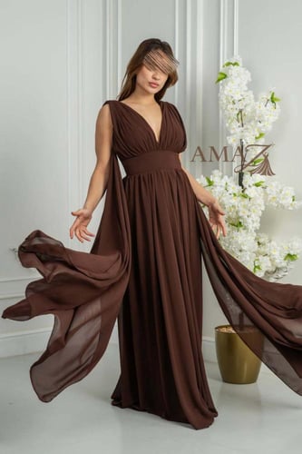 فستان شيفون بني