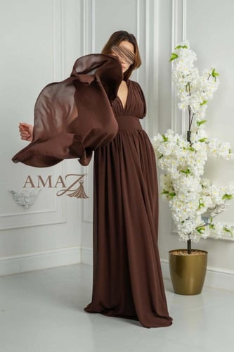 فستان شيفون بني