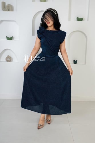 فستان ميدي بياقة مطوية ورباط للخصر