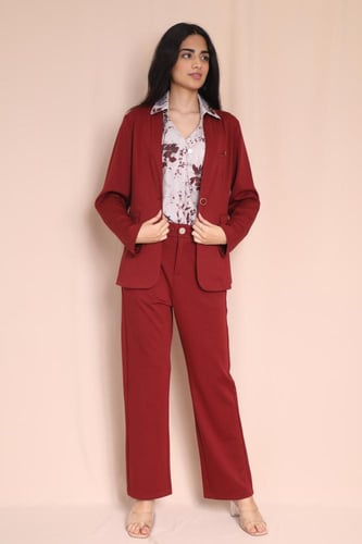 طقم رسمي 3 قطع (جاكيت، بلوزة، بنطلون) عنابي