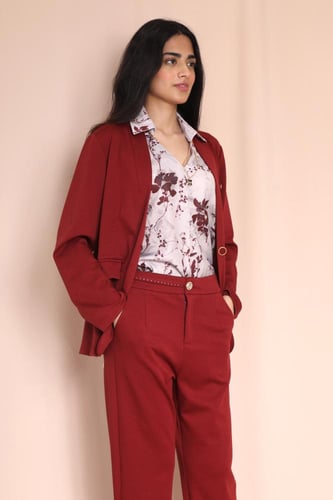 طقم رسمي 3 قطع (جاكيت، بلوزة، بنطلون) عنابي