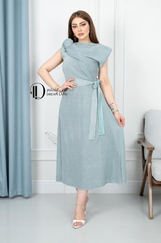 فستان ميدي بياقة مطوية ورباط للخصر